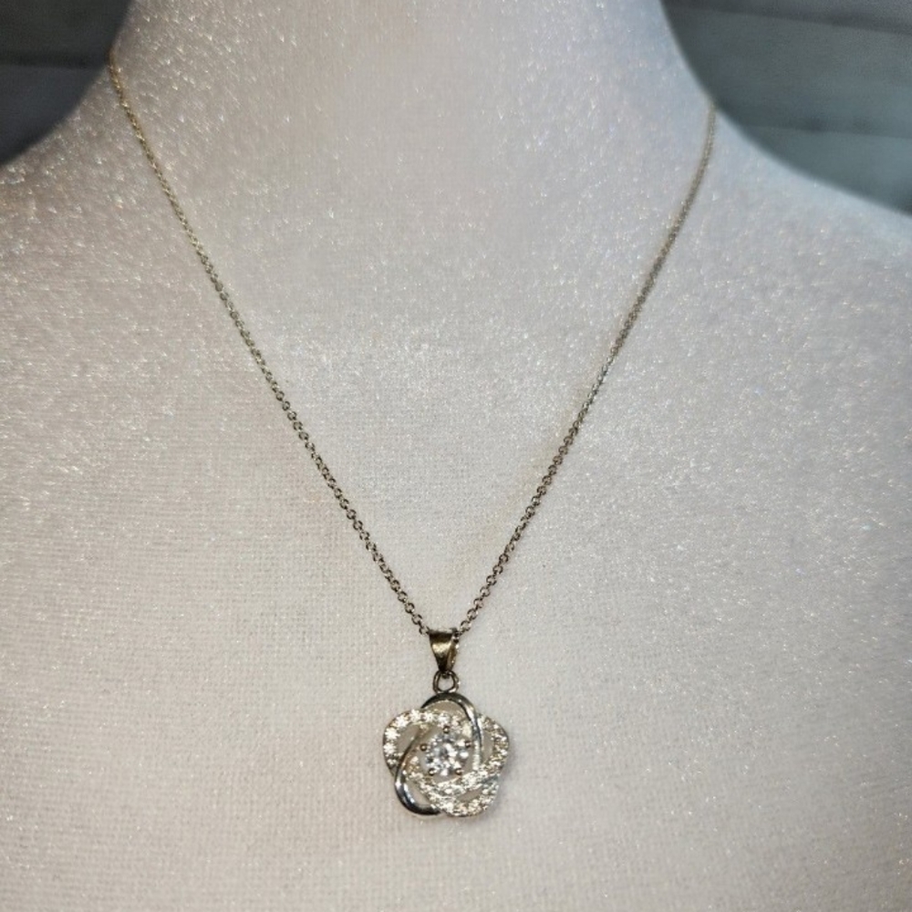 Vintage IBB Cubic Zirconia Sterling Silver Flower Necklace